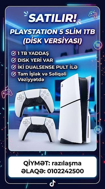 ps 4 slim: PlayStation 5 Slim 1TB (Disk versiyası) - 1 TB daxili yaddaş – böyük — 1