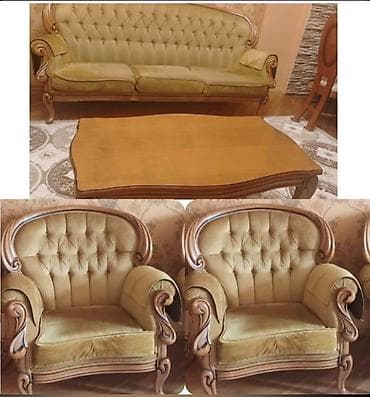 ucuz kreslo: İşlənmiş, Divan, Jurnal masası, 2 kreslo — 1