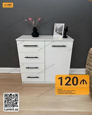 Məhsul: Komod Təsvir: - Minimalist dizaynlı, ağ rəngdə komod - 4 ədəd — 1