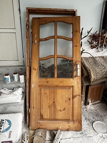 islenmis taxta otaq qapilari: Ağac qapı dəsti - Material: təbii şam ağacı (taxta fakturalı, laklı — 1