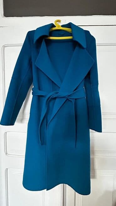 женский пляжный халат: Qadınlar üçün şıq palto – mavi/teal rəngdə Ölçü: S - Model: Kəmərli — 1