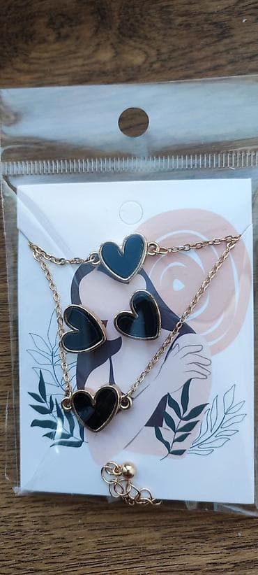 Qızılı rəng zəncirli bəzək dəsti – ürək formalı asqılarla - Dəst — 3