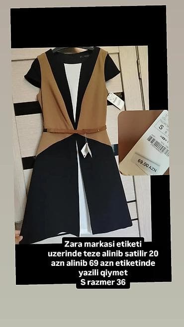 Zara qadın paltarı - Rənglər: qara, qəhvəyi və ağ kombinasiyası - — 1