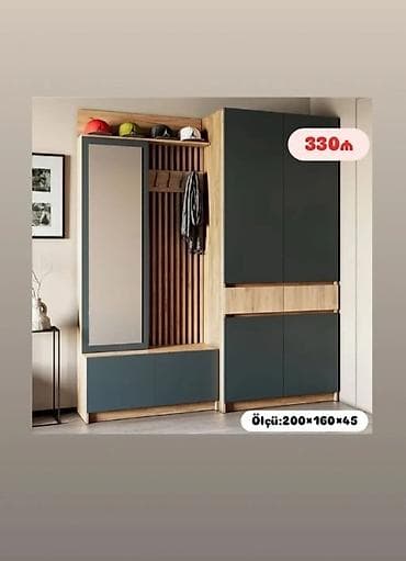 quru taxta: Yeni, 2 qapılı, Güzgülü, Boz, Digər material, Açılan, Künc dolab — 1
