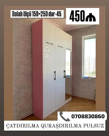 qapi sekilleri: - Məhsul: 3 qapılı paltar dolabı - Ölçülər: 150 × 250 × 45 sm (eni × — 1