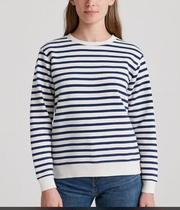 женские кофты в полоску: Zolaqlı qadın sviteri. S razmer - Dizayn: Ağ əsas üzərində tünd göy — 1