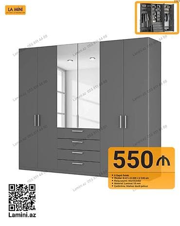 gencede qapi: - 6 qapılı paltar dolabı - Ölçülər: D 47 × H 200 × U 240 sm - Rəng — 1