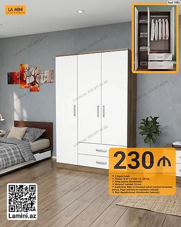 skafi: Kod: 1083 3 qapılı dolab - Ölçülər: D 47 × H 200 × E 120 sm - Rəng — 1