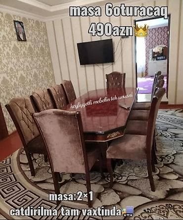 Mətbəx üçün, Açılmayan, Dördbucaq masa, 6 stul