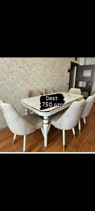 ders masaları: Qonaq otağı üçün, Yeni, Açılmayan, Dördbucaq masa, 6 stul — 6