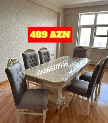 ders masaları: Qonaq otağı üçün, Yeni, Açılmayan, Dördbucaq masa, 6 stul — 8
