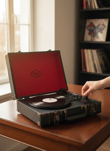 gizli ses yazan aparat: GDL markalı, qara rəngli portativ çamadan tipli qramafon ( Pilak) — 1