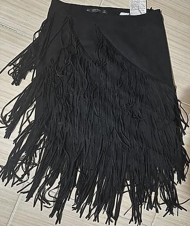 Üst geyimi: Zara Basic dəsti – qara süet effektli materialdan, qotaz (saçaq) — 4