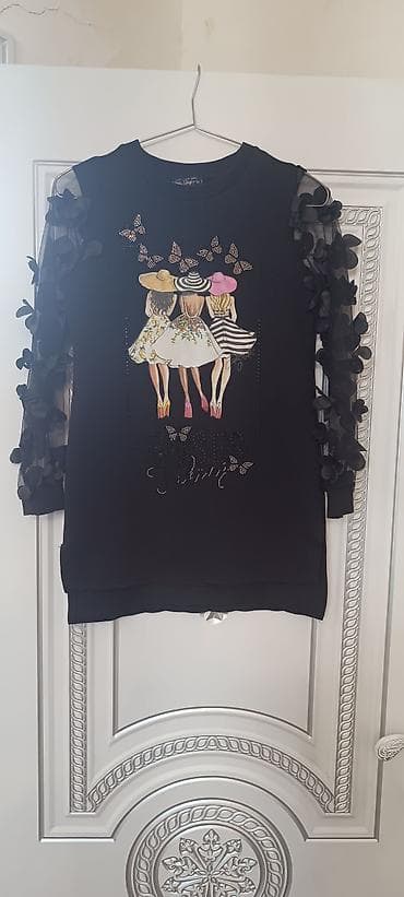 capa: Qara rəngli qadın sweatshirt Türkiyə istehsalı - Model: uzun kəsim — 3