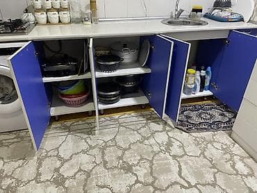 erato kombi: Mətbəx mebeli dəsti - Rəng: ağ və mavi kombinasiya, gümüşü tutacaqlar — 4