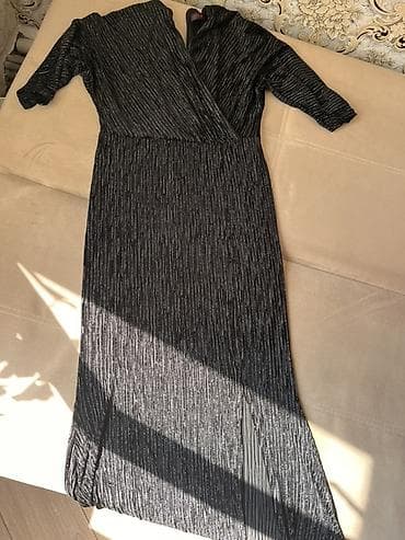 Qara rəngli uzun ziyafət donu - Material: parıldayan ipək-effektli