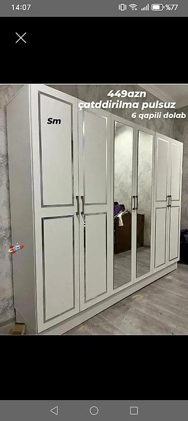 duz divan: Yeni, 6 qapı, Güzgülü, Ağ, Açılan, Düz dolab — 1
