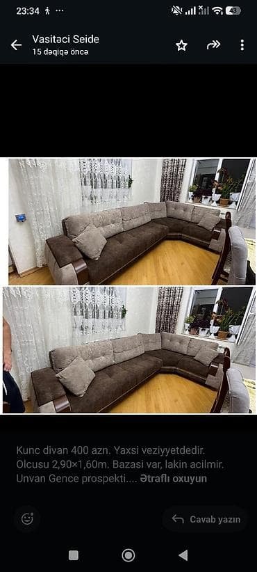 Künc divan, Açılan, Bazalı lalafo.az -da Künc divan, Açılan, Bazalı