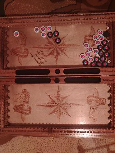 Taxta nərd dəsti - Material: möhkəm ağacdan hazırlanmış, oyma — 1