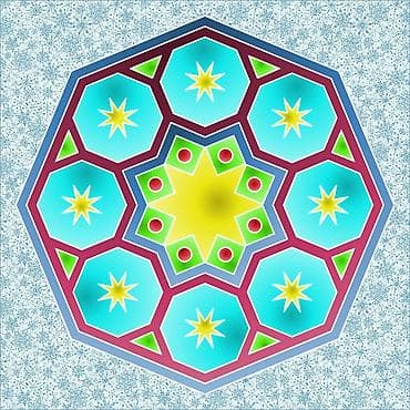 fon: Rəngli mandala divar sənəti – 4 ədəd rəqəmsal illüstrasiya dəsti — 3