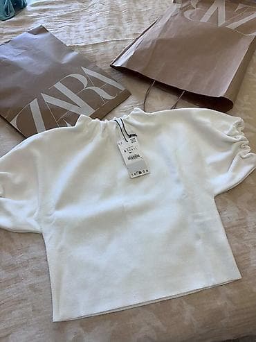 ZARA qadın bluzu – ağ rəngdə, qısa kəsimli model. Yeni etiketli - — 2