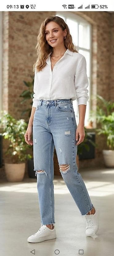 cins şalvar modelleri: Qadın şalvar kolleksiyası - Model 1: Mavi “mom fit” cins şalvar — 9
