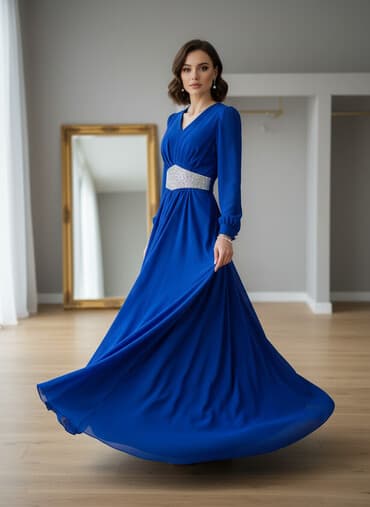 dama dama qadın şalvarları: Məhsul: Zərif gecə/libas - Rəng: Elektrik mavisi - Model: Uzun, axıcı — 1