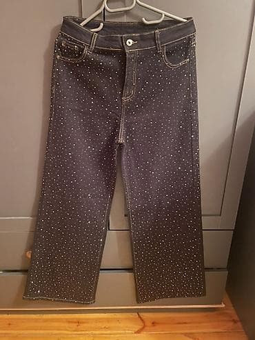 Qara denim şalvar – daş naxışlı - Material: qalın denim - Rəng — 1