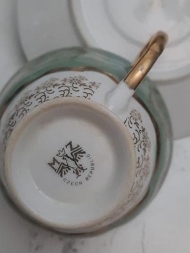 cay: Çay dəsti, rəng - Yaşıl, Farfor, 6 nəfərlik — 6
