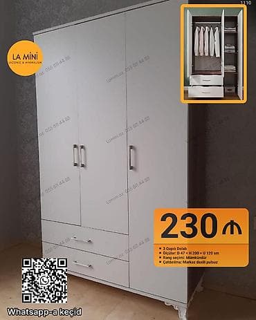 3 qapılı paltar dolabı – La Mini dizaynı - Ölçülər: Dərinlik 47 sm
