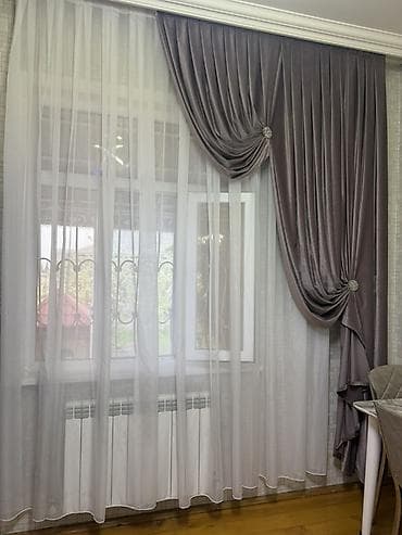 Zərif pərdə dəsti – tüll + dekorativ ağır pərdə - Kompozisiya: şəffaf