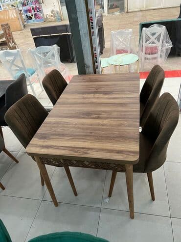 stul ev ucun: Qonaq otağı üçün, Açılmayan, Dördbucaq masa, 4 stul — 4