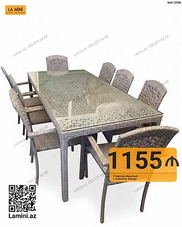 balkon stul: Bağ üçün masa dəsti – 8 nəfərlik - Tərkib: 1 ədəd iri düzbucaqlı masa — 1
