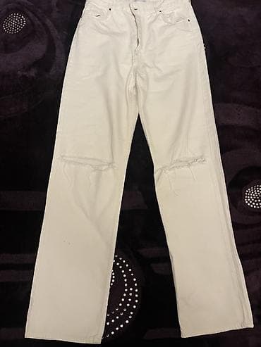 Bershka qadın cins şalvarı – High Waist Straight model - Rəng: ağ - — 1