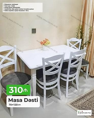 kohnə stul: Məhsul: Masa dəsti - Ölçü: 70×120 sm - Tərkib: 1 masa + 4 ədəd stul - — 1