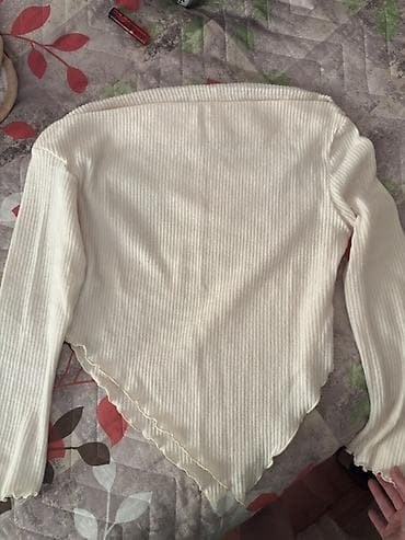 vicks krem: Açıq krem rəngli, uzunqollu qadın bluz/futbolka. - Material: nazik — 1