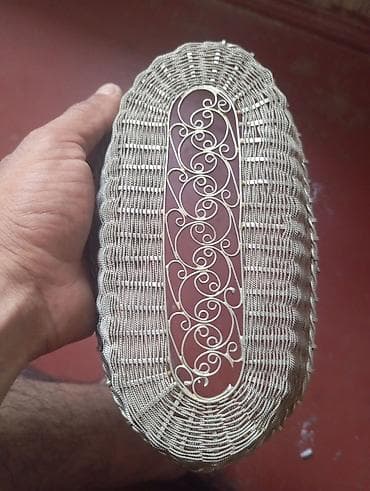 nur corək: Tel hörgülü oval səbət - Material: nazik metal tel (gümüşü rəng), əl — 2