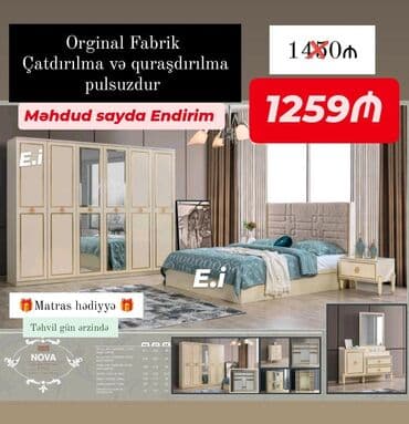 işlenmiş termolar: İkinəfərlik çarpayı, Termo, Dolab, 2 tumba, Azərbaycan, Yeni — 5