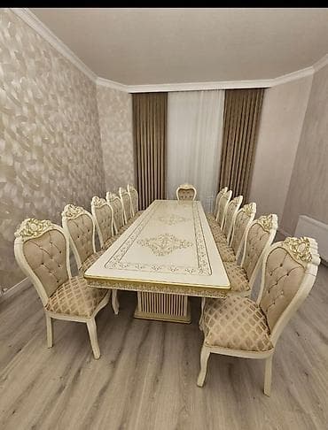 taxta stul: Qonaq otağı üçün, Yeni, Açılmayan, Dördbucaq masa, 6 stul — 2