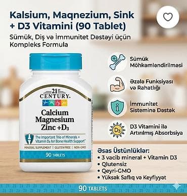 Şəxsi əşyalar: 21st Century Calcium Magnesium Zinc + D3 – 90 tablet Məhsul: Mineral — 1