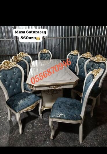 uşaq stol stul: Qonaq otağı üçün, Yeni, Açılmayan, Dördbucaq masa, 6 stul — 30