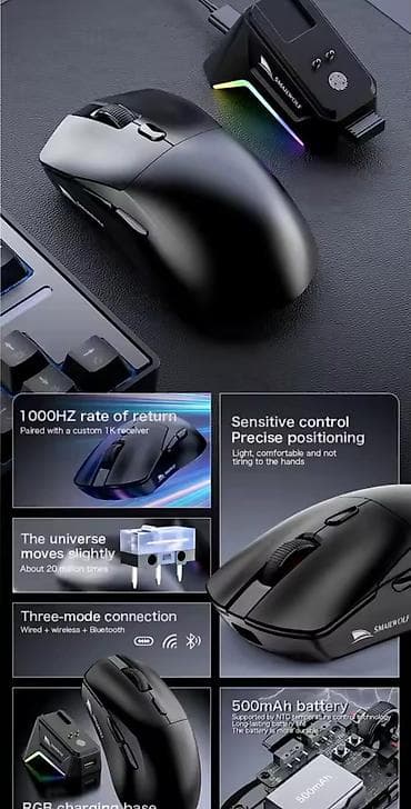 samsung tab 5: 🔥 SMAILWOLF M3 Tri-Mode Wireless Gaming Mouse ⚡ 65g Ultra-yüngül — 2