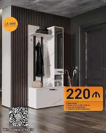 pulsuz dolab: Dəhliz dolabı – minimalist dizayn, ağ rəngdə Xüsusiyyətlər: - — 1