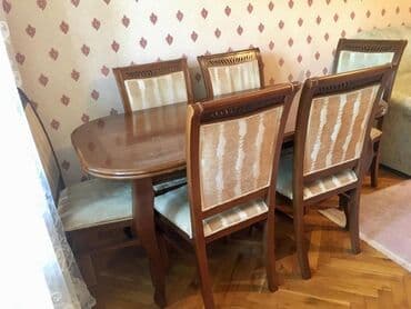 taxta stul: Qonaq otağı üçün, İşlənmiş, Açılmayan, Oval masa, 6 stul — 2