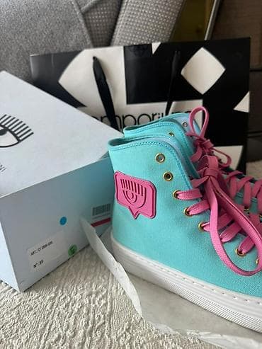 krosovkalar: Chiara Ferragni - Model: CF logolu high-top sneakers - Rəng: mavi — 2