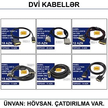 200 manatliq telefonlar: HDMİ DVİ VGA Display Port Type-C USB Kabellər 📍Ünvan: Bakı şəh — 8