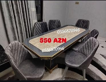 Qonaq otağı üçün, Yeni, Açılmayan, Dördbucaq masa, 6 stul