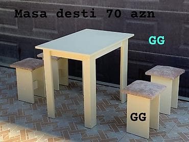 Mətbəx üçün, Yeni, Açılmayan, Dördbucaq masa, 4 stul