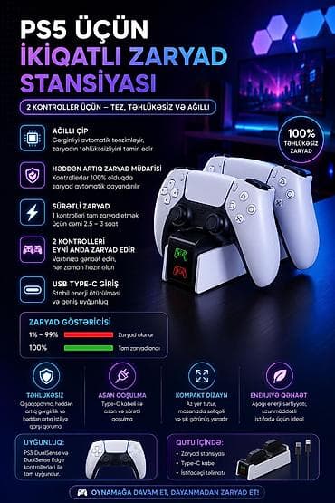 Elektronika: Teze Ps 5 Charge Station 🔋 PS5 üçün İkiqat Şarj Stansiyası PS5 — 1