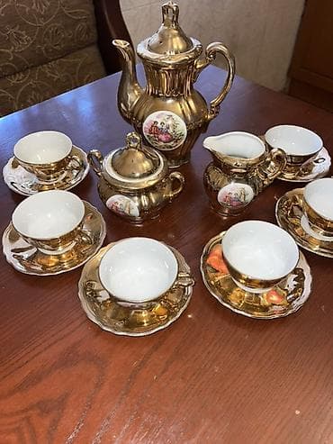 sud: Çay dəsti, rəng - Qızılı, Farfor, 6 nəfərlik — 1